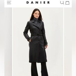 Danier Black Leather Trench Coat with Belt